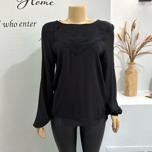 Keysha Made In Italy Black Lace Top Size M High Low Blouse Long Sleeve EUC